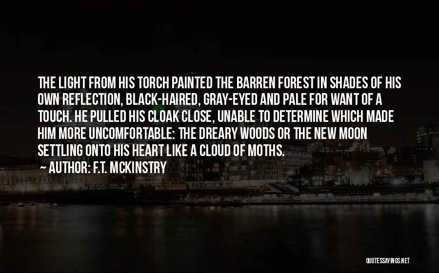 F.T. McKinstry Quotes: The Light From His Torch Painted The Barren Forest In Shades Of His Own Reflection, Black-haired, Gray-eyed And Pale For