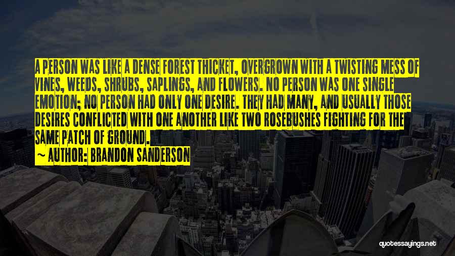 Brandon Sanderson Quotes: A Person Was Like A Dense Forest Thicket, Overgrown With A Twisting Mess Of Vines, Weeds, Shrubs, Saplings, And Flowers.