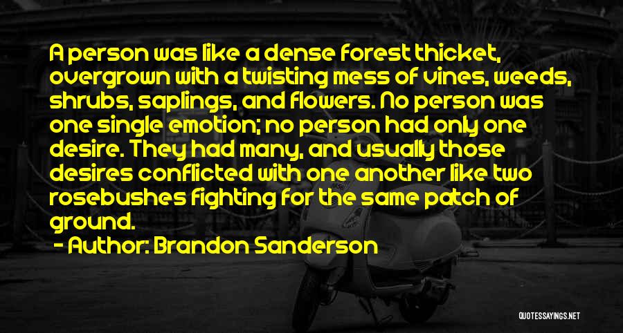 Brandon Sanderson Quotes: A Person Was Like A Dense Forest Thicket, Overgrown With A Twisting Mess Of Vines, Weeds, Shrubs, Saplings, And Flowers.