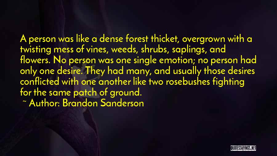 Brandon Sanderson Quotes: A Person Was Like A Dense Forest Thicket, Overgrown With A Twisting Mess Of Vines, Weeds, Shrubs, Saplings, And Flowers.