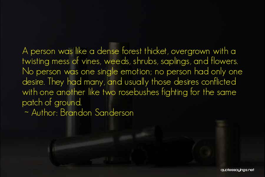 Brandon Sanderson Quotes: A Person Was Like A Dense Forest Thicket, Overgrown With A Twisting Mess Of Vines, Weeds, Shrubs, Saplings, And Flowers.