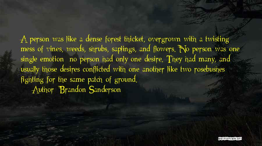 Brandon Sanderson Quotes: A Person Was Like A Dense Forest Thicket, Overgrown With A Twisting Mess Of Vines, Weeds, Shrubs, Saplings, And Flowers.