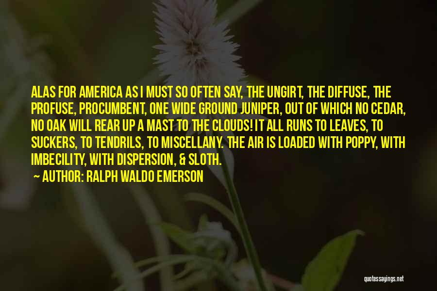 Ralph Waldo Emerson Quotes: Alas For America As I Must So Often Say, The Ungirt, The Diffuse, The Profuse, Procumbent, One Wide Ground Juniper,