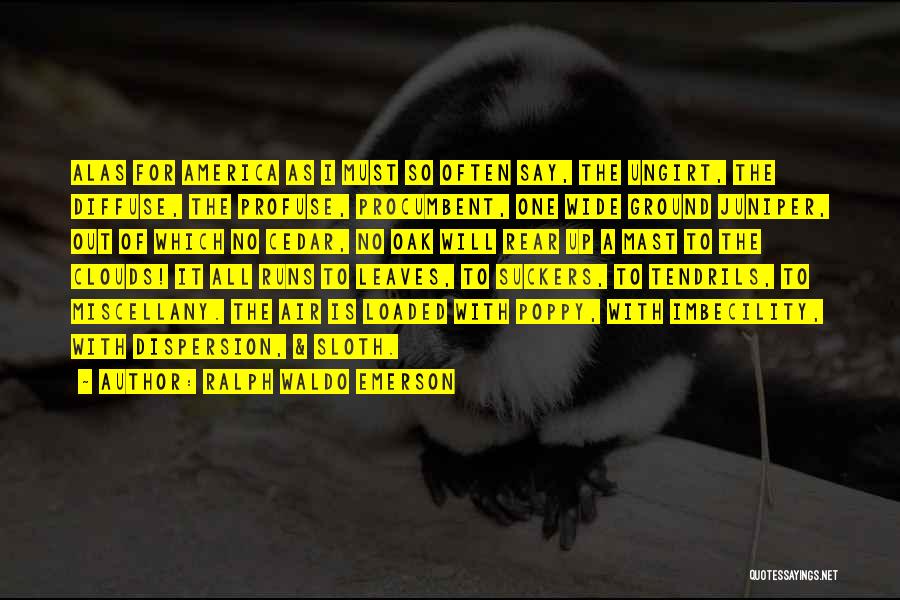 Ralph Waldo Emerson Quotes: Alas For America As I Must So Often Say, The Ungirt, The Diffuse, The Profuse, Procumbent, One Wide Ground Juniper,