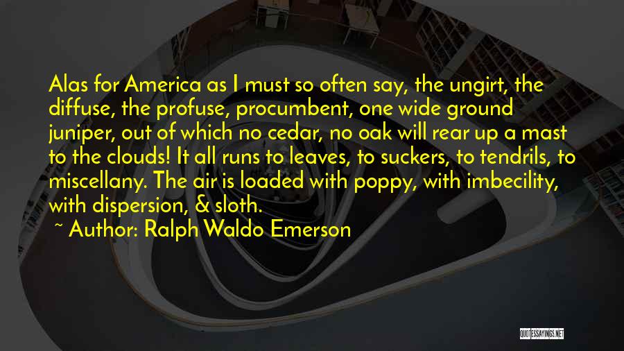 Ralph Waldo Emerson Quotes: Alas For America As I Must So Often Say, The Ungirt, The Diffuse, The Profuse, Procumbent, One Wide Ground Juniper,