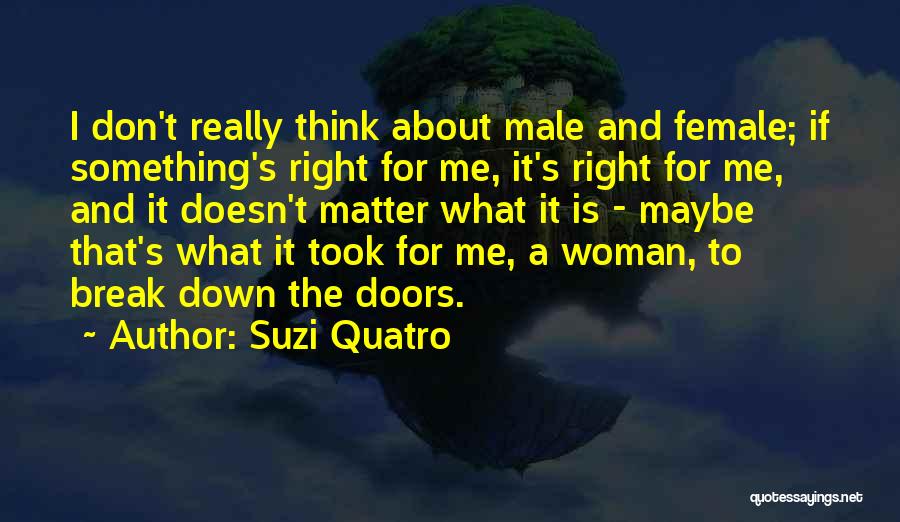 Suzi Quatro Quotes: I Don't Really Think About Male And Female; If Something's Right For Me, It's Right For Me, And It Doesn't