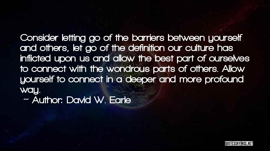 David W. Earle Quotes: Consider Letting Go Of The Barriers Between Yourself And Others, Let Go Of The Definition Our Culture Has Inflicted Upon