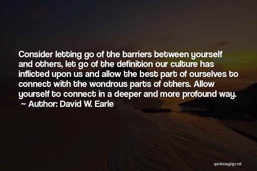 David W. Earle Quotes: Consider Letting Go Of The Barriers Between Yourself And Others, Let Go Of The Definition Our Culture Has Inflicted Upon