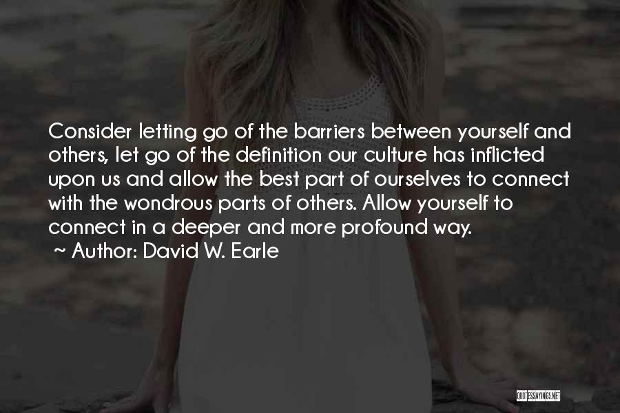 David W. Earle Quotes: Consider Letting Go Of The Barriers Between Yourself And Others, Let Go Of The Definition Our Culture Has Inflicted Upon