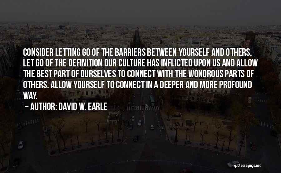 David W. Earle Quotes: Consider Letting Go Of The Barriers Between Yourself And Others, Let Go Of The Definition Our Culture Has Inflicted Upon