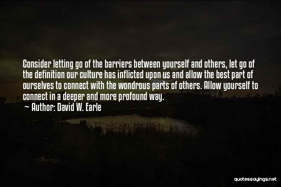David W. Earle Quotes: Consider Letting Go Of The Barriers Between Yourself And Others, Let Go Of The Definition Our Culture Has Inflicted Upon