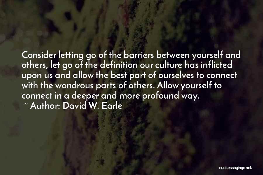 David W. Earle Quotes: Consider Letting Go Of The Barriers Between Yourself And Others, Let Go Of The Definition Our Culture Has Inflicted Upon