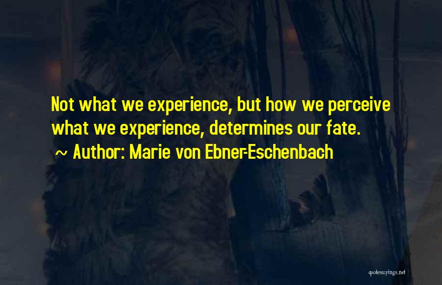 Marie Von Ebner-Eschenbach Quotes: Not What We Experience, But How We Perceive What We Experience, Determines Our Fate.