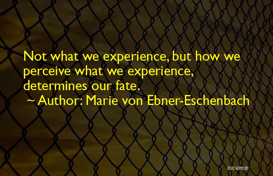 Marie Von Ebner-Eschenbach Quotes: Not What We Experience, But How We Perceive What We Experience, Determines Our Fate.