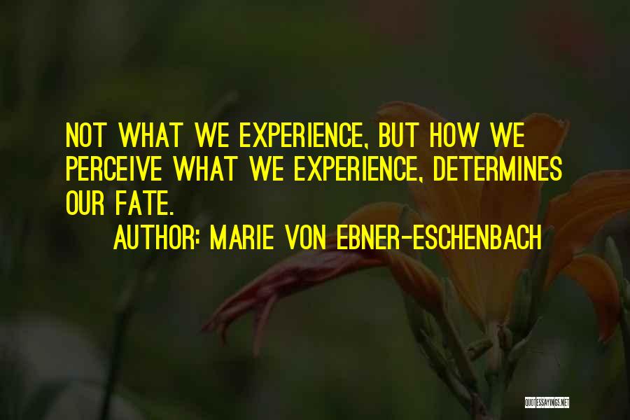 Marie Von Ebner-Eschenbach Quotes: Not What We Experience, But How We Perceive What We Experience, Determines Our Fate.