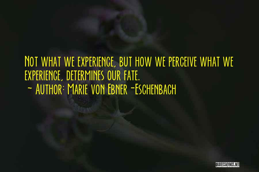 Marie Von Ebner-Eschenbach Quotes: Not What We Experience, But How We Perceive What We Experience, Determines Our Fate.