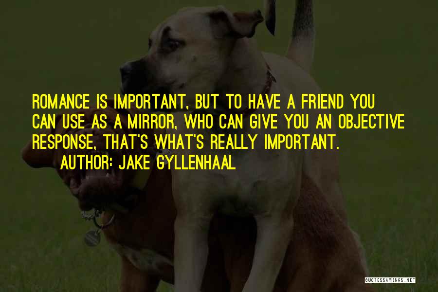 Jake Gyllenhaal Quotes: Romance Is Important, But To Have A Friend You Can Use As A Mirror, Who Can Give You An Objective