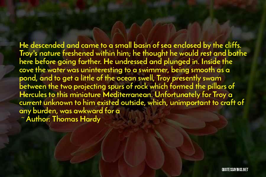 Thomas Hardy Quotes: He Descended And Came To A Small Basin Of Sea Enclosed By The Cliffs. Troy's Nature Freshened Within Him; He