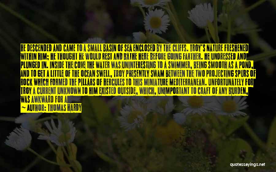 Thomas Hardy Quotes: He Descended And Came To A Small Basin Of Sea Enclosed By The Cliffs. Troy's Nature Freshened Within Him; He