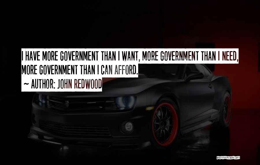 John Redwood Quotes: I Have More Government Than I Want, More Government Than I Need, More Government Than I Can Afford.