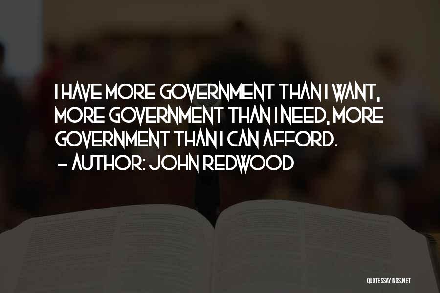 John Redwood Quotes: I Have More Government Than I Want, More Government Than I Need, More Government Than I Can Afford.