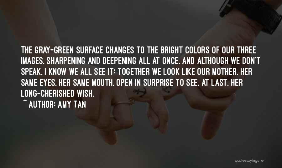 Amy Tan Quotes: The Gray-green Surface Changes To The Bright Colors Of Our Three Images, Sharpening And Deepening All At Once. And Although