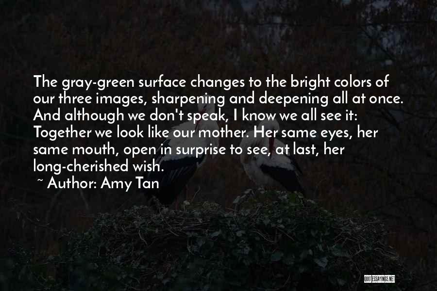 Amy Tan Quotes: The Gray-green Surface Changes To The Bright Colors Of Our Three Images, Sharpening And Deepening All At Once. And Although