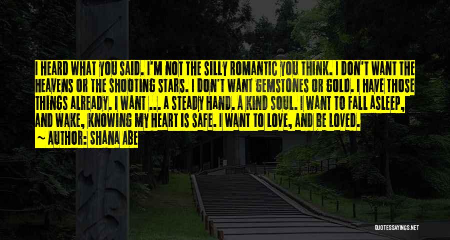 Shana Abe Quotes: I Heard What You Said. I'm Not The Silly Romantic You Think. I Don't Want The Heavens Or The Shooting