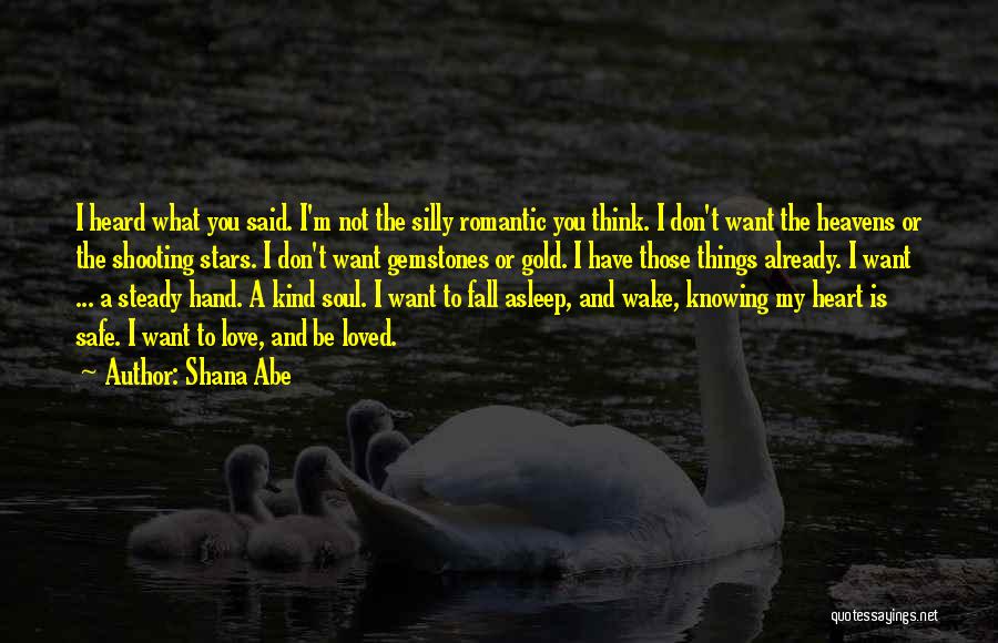 Shana Abe Quotes: I Heard What You Said. I'm Not The Silly Romantic You Think. I Don't Want The Heavens Or The Shooting