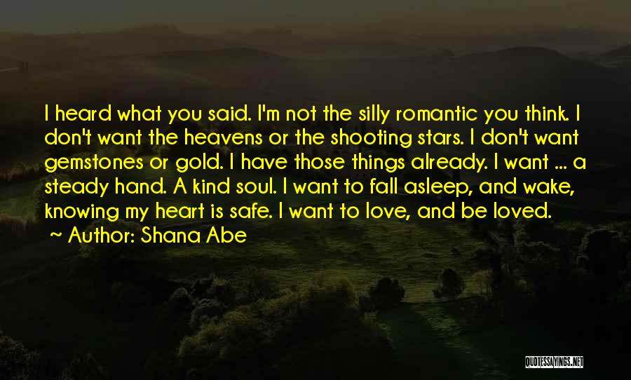 Shana Abe Quotes: I Heard What You Said. I'm Not The Silly Romantic You Think. I Don't Want The Heavens Or The Shooting