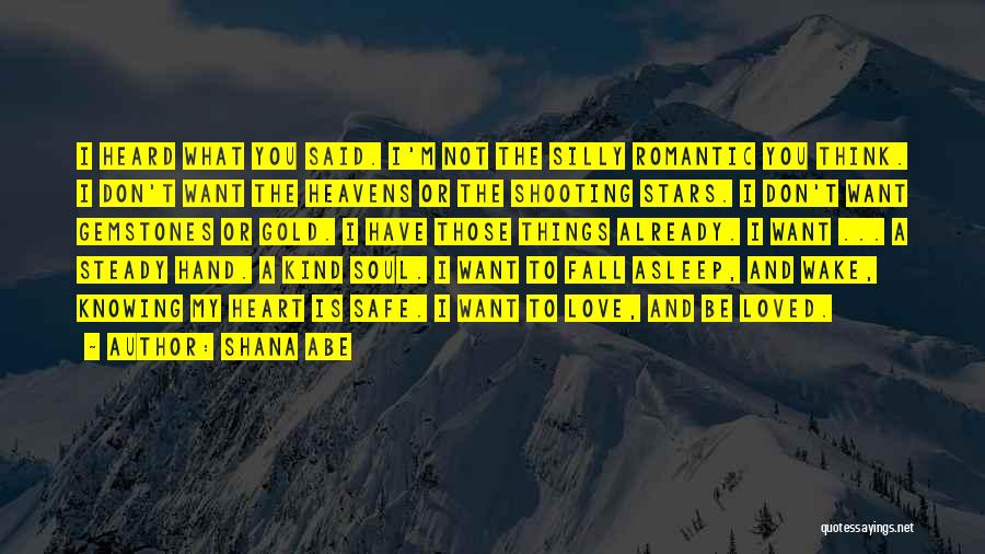 Shana Abe Quotes: I Heard What You Said. I'm Not The Silly Romantic You Think. I Don't Want The Heavens Or The Shooting