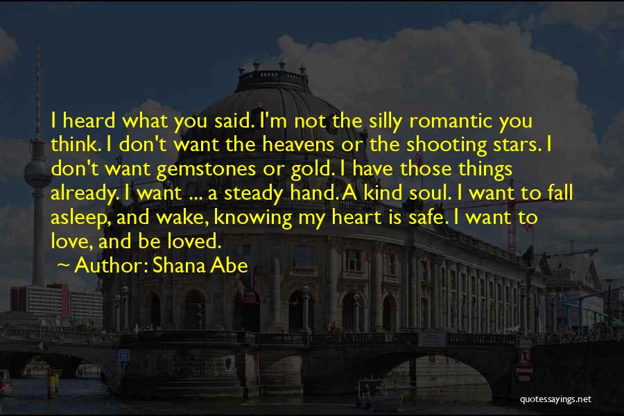 Shana Abe Quotes: I Heard What You Said. I'm Not The Silly Romantic You Think. I Don't Want The Heavens Or The Shooting