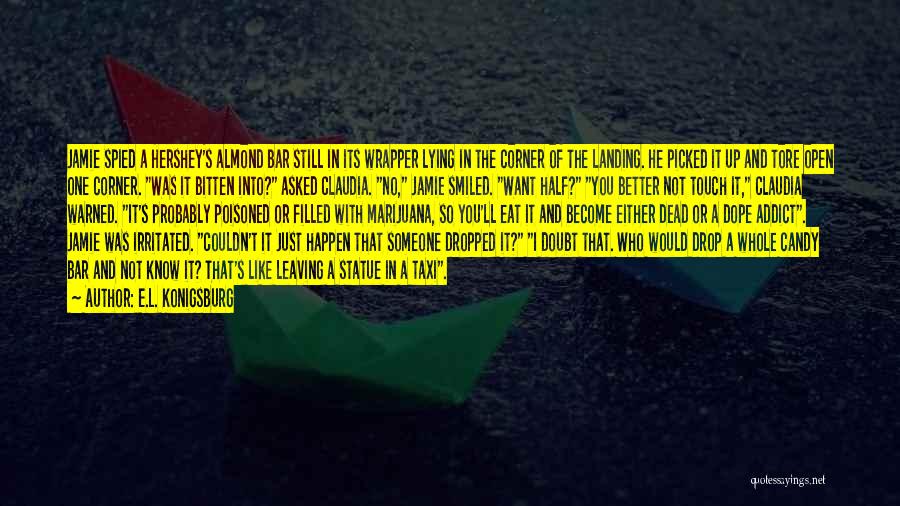 E.L. Konigsburg Quotes: Jamie Spied A Hershey's Almond Bar Still In Its Wrapper Lying In The Corner Of The Landing. He Picked It