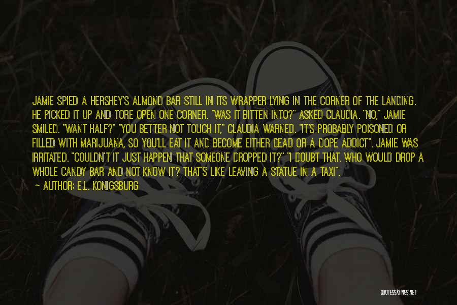 E.L. Konigsburg Quotes: Jamie Spied A Hershey's Almond Bar Still In Its Wrapper Lying In The Corner Of The Landing. He Picked It