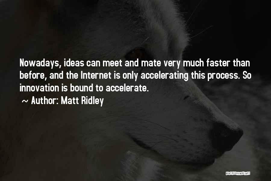 Matt Ridley Quotes: Nowadays, Ideas Can Meet And Mate Very Much Faster Than Before, And The Internet Is Only Accelerating This Process. So