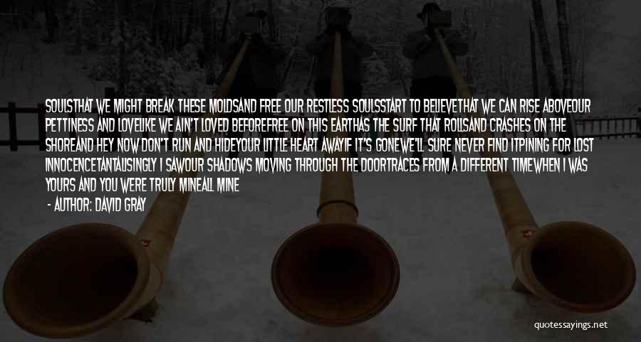 David Gray Quotes: Soulsthat We Might Break These Moldsand Free Our Restless Soulsstart To Believethat We Can Rise Aboveour Pettiness And Lovelike We