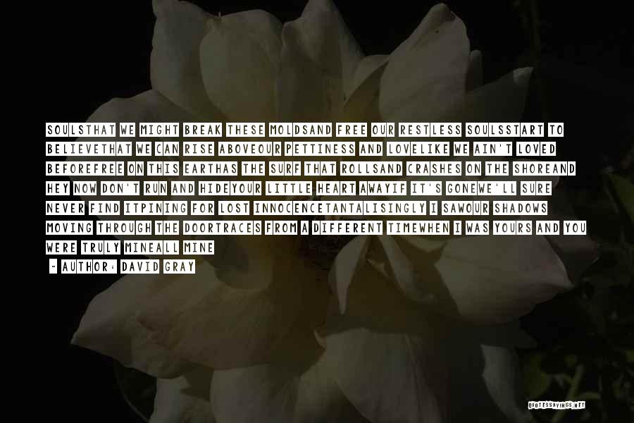 David Gray Quotes: Soulsthat We Might Break These Moldsand Free Our Restless Soulsstart To Believethat We Can Rise Aboveour Pettiness And Lovelike We