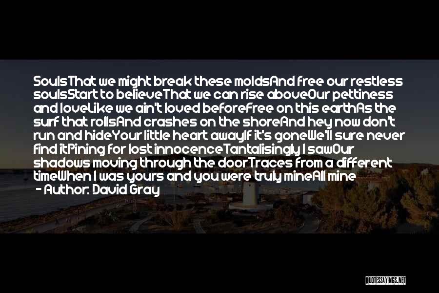 David Gray Quotes: Soulsthat We Might Break These Moldsand Free Our Restless Soulsstart To Believethat We Can Rise Aboveour Pettiness And Lovelike We