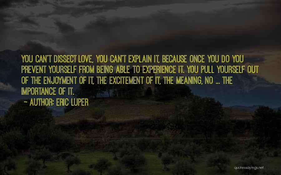 Eric Luper Quotes: You Can't Dissect Love, You Can't Explain It, Because Once You Do You Prevent Yourself From Being Able To Experience