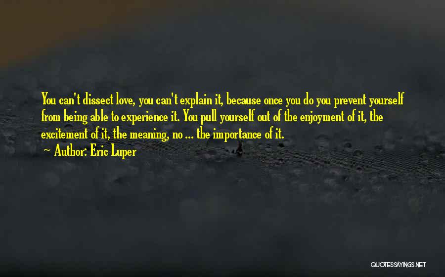 Eric Luper Quotes: You Can't Dissect Love, You Can't Explain It, Because Once You Do You Prevent Yourself From Being Able To Experience