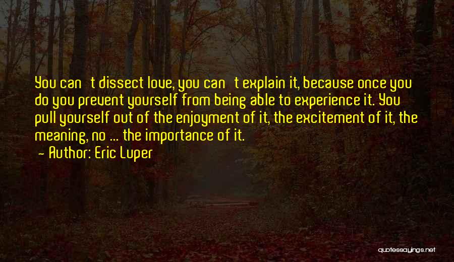 Eric Luper Quotes: You Can't Dissect Love, You Can't Explain It, Because Once You Do You Prevent Yourself From Being Able To Experience