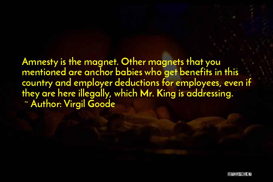 Virgil Goode Quotes: Amnesty Is The Magnet. Other Magnets That You Mentioned Are Anchor Babies Who Get Benefits In This Country And Employer