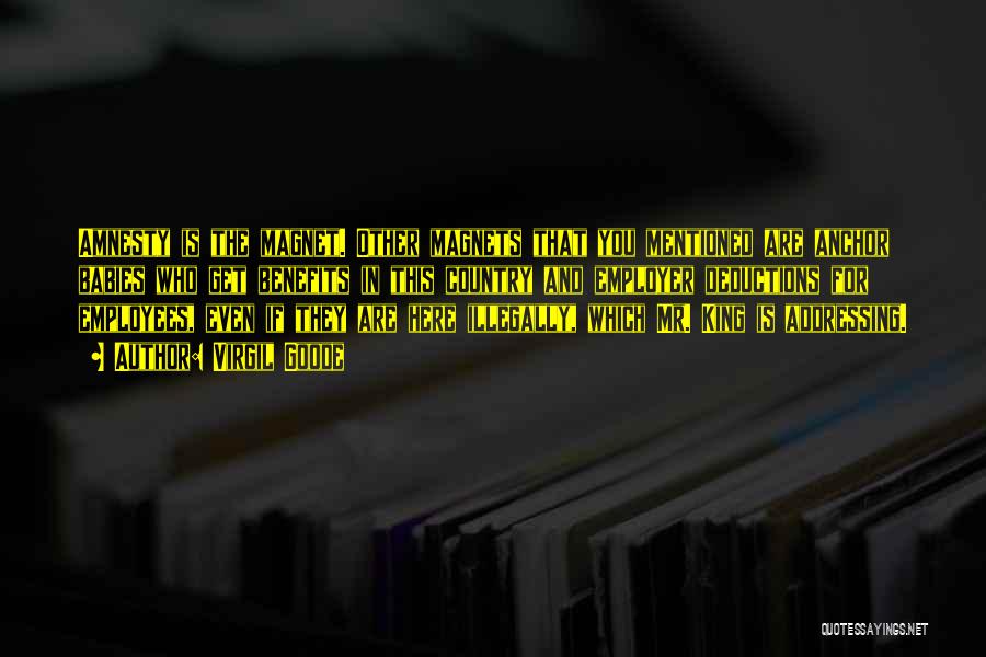 Virgil Goode Quotes: Amnesty Is The Magnet. Other Magnets That You Mentioned Are Anchor Babies Who Get Benefits In This Country And Employer