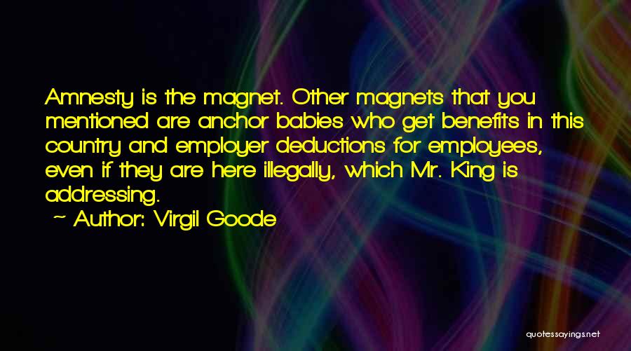 Virgil Goode Quotes: Amnesty Is The Magnet. Other Magnets That You Mentioned Are Anchor Babies Who Get Benefits In This Country And Employer