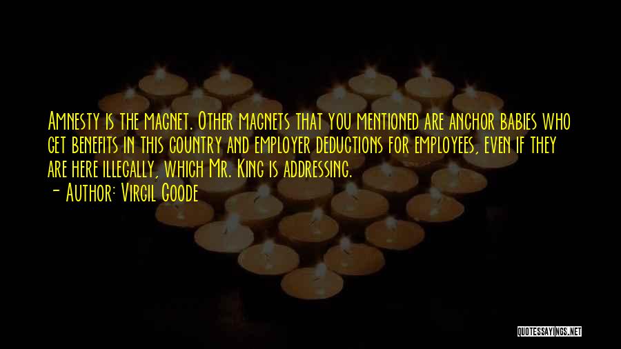 Virgil Goode Quotes: Amnesty Is The Magnet. Other Magnets That You Mentioned Are Anchor Babies Who Get Benefits In This Country And Employer