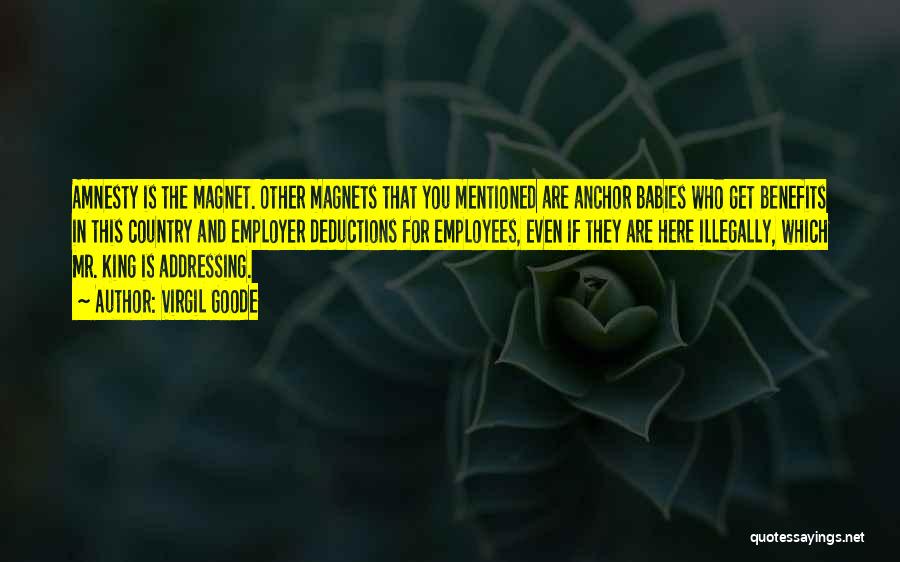 Virgil Goode Quotes: Amnesty Is The Magnet. Other Magnets That You Mentioned Are Anchor Babies Who Get Benefits In This Country And Employer