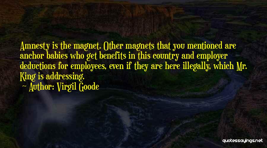 Virgil Goode Quotes: Amnesty Is The Magnet. Other Magnets That You Mentioned Are Anchor Babies Who Get Benefits In This Country And Employer