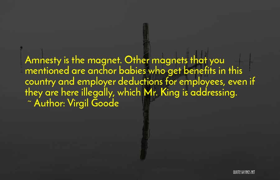 Virgil Goode Quotes: Amnesty Is The Magnet. Other Magnets That You Mentioned Are Anchor Babies Who Get Benefits In This Country And Employer