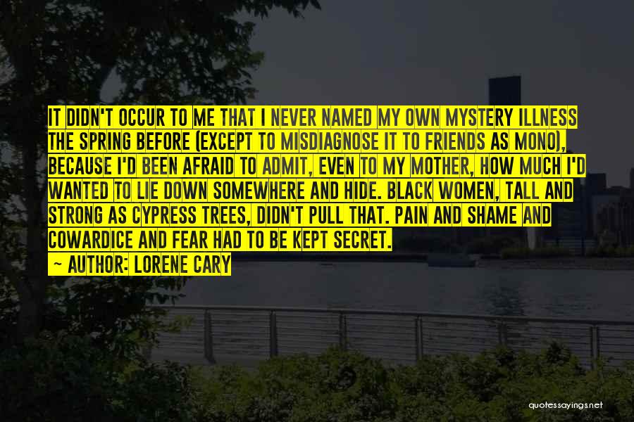 Lorene Cary Quotes: It Didn't Occur To Me That I Never Named My Own Mystery Illness The Spring Before (except To Misdiagnose It