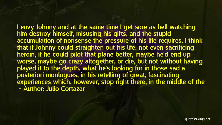 Julio Cortazar Quotes: I Envy Johnny And At The Same Time I Get Sore As Hell Watching Him Destroy Himself, Misusing His Gifts,